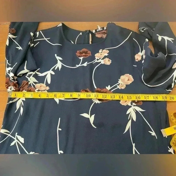 Ganni Dalton Shift Dress in Navy Blue Floral Crepe Long Sleeve Mini - Picture 13 of 16